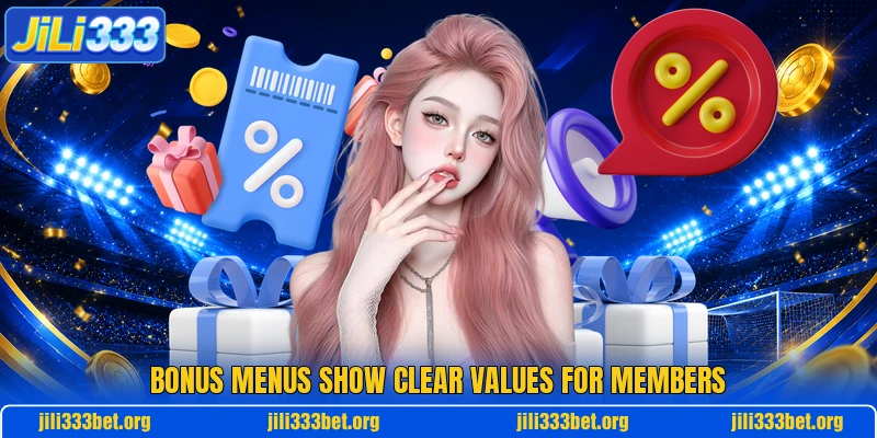 Bonus menus show clear values for members Bonus menus show clear values for members
