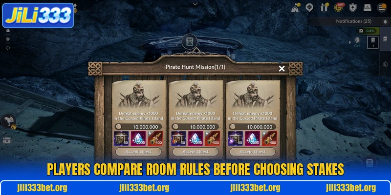Players compare room rules before choosing stakes