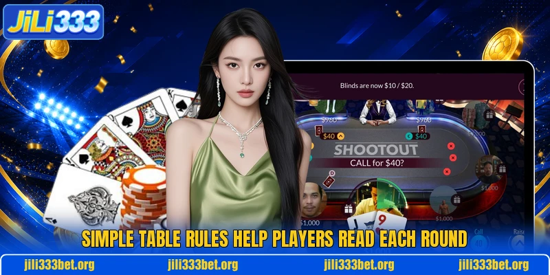 Simple table rules help players read each round Simple table rules help players read each round